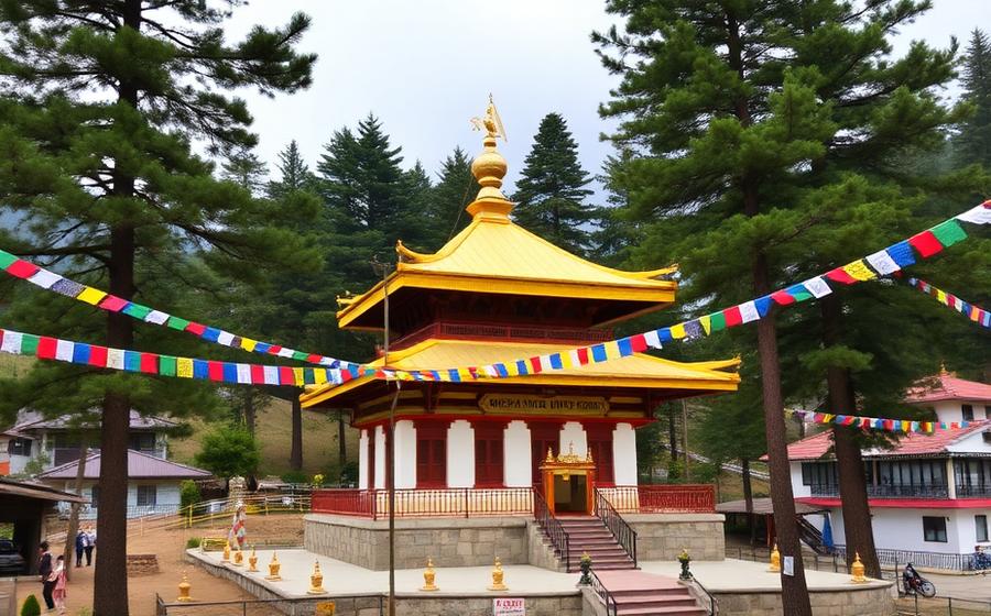 Happy Valley in Mussoorie — Tibetan temples, prayer flags and the IAS Academy neighbourhood.